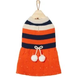Frisco Pom Pom Bow Striped Dog & Cat Sweater Dress -Frisco 223722 PT3. AC SS1800 V1599501054