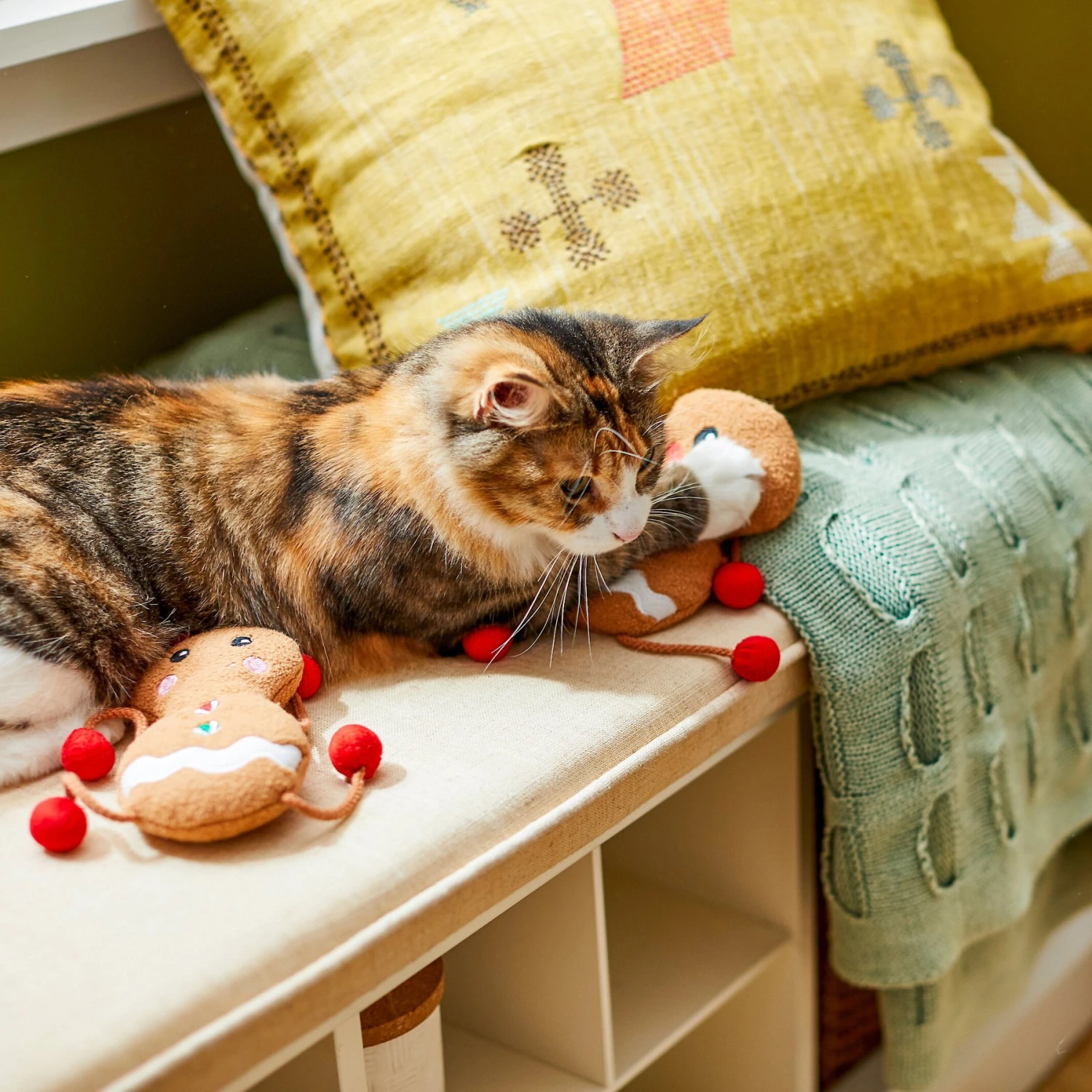 Frisco Holiday Gingerbread Pals Plush Kicker Cat Toy With Catnip, 2 Count 4 Frisco Holiday Gingerbread Pals Plush Kicker Cat Toy With Catnip, 2 Count - Image 3