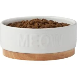 Frisco Round Meow Non-skid Ceramic Cat Bowl With Wood Base -Frisco 256078 PT3. AC SS1800 V1615313181
