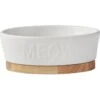 Frisco Oval Meow Non-skid Ceramic Cat Bowl With Wood Base