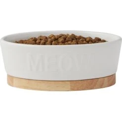 Frisco Oval Meow Non-skid Ceramic Cat Bowl With Wood Base 11 Frisco Oval Meow Non-skid Ceramic Cat Bowl With Wood Base -Frisco 256080 PT3. AC SS1800 V1615312053