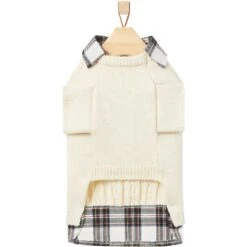 Frisco Cream Cable Knit Dog & Cat Sweater, White/Red Plaid -Frisco 268057 PT5. AC SS1800 V1628739996
