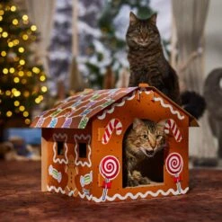 Frisco Holiday Gingerbread House Cardboard Cat House Cat Toy -Frisco 287289 PT4. AC SS1800 V1694813217