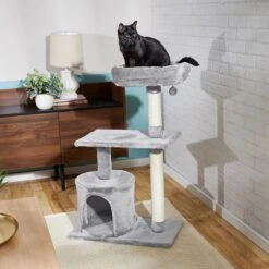 Frisco 61-in Faux Fur Cat Tree & Condo & Frisco 38-in Cat Tree With Condo, Top Perch & Toy -Frisco 318964 PT8. AC SS1800 V1630366879