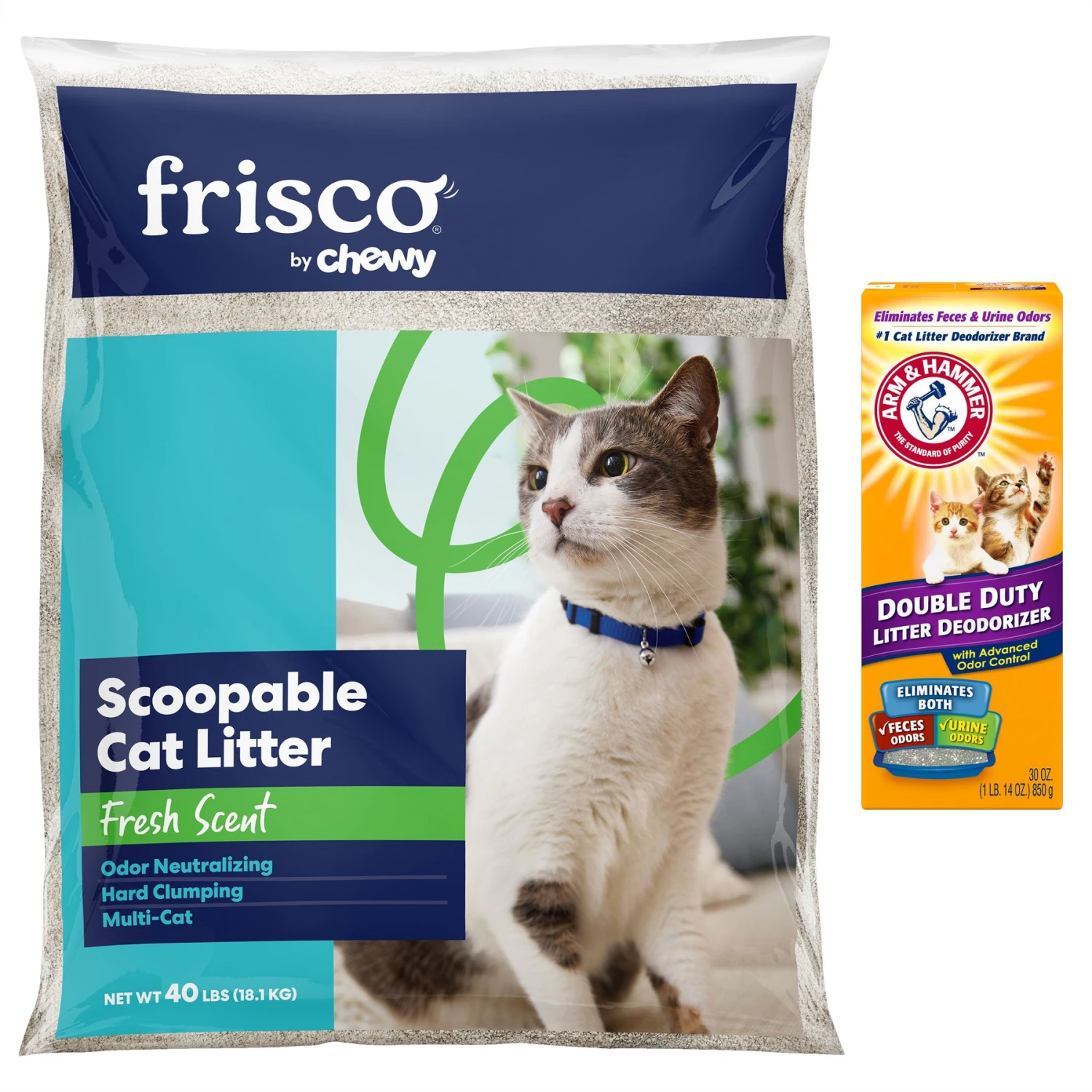 Frisco Multi-Cat Fresh Scented Clumping Clay Cat Litter & Arm & Hammer Litter Baking Soda Double Duty Cat Litter Deodorizer 3 Frisco Multi-Cat Fresh Scented Clumping Clay Cat Litter & Arm & Hammer Litter Baking Soda Double Duty Cat Litter Deodorizer